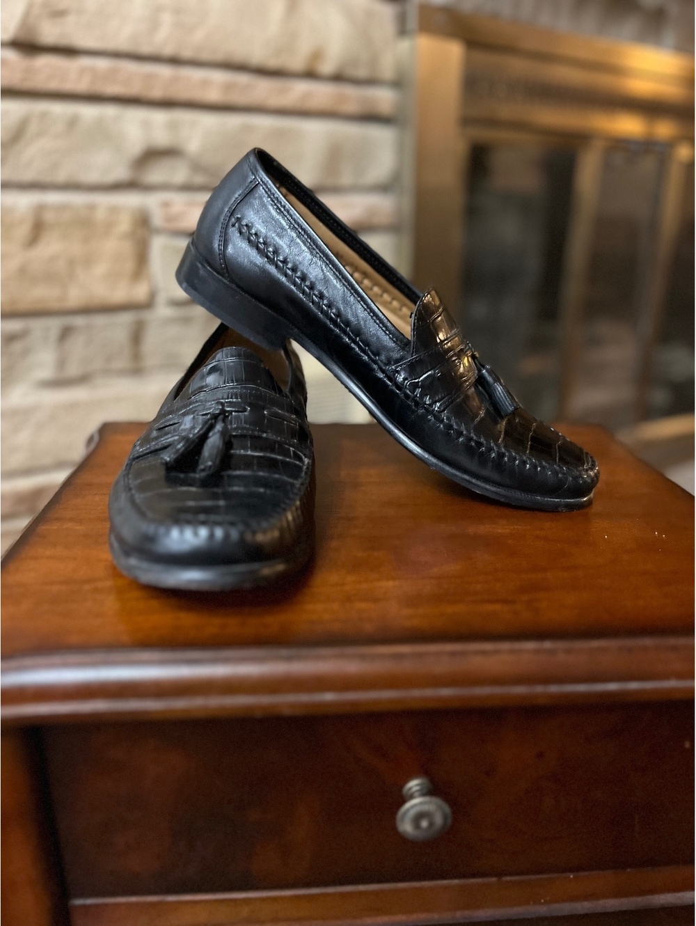 Florsheim Pisa Black Crocodile Embossed Leather Tassel Loafers Men's Size 11 D